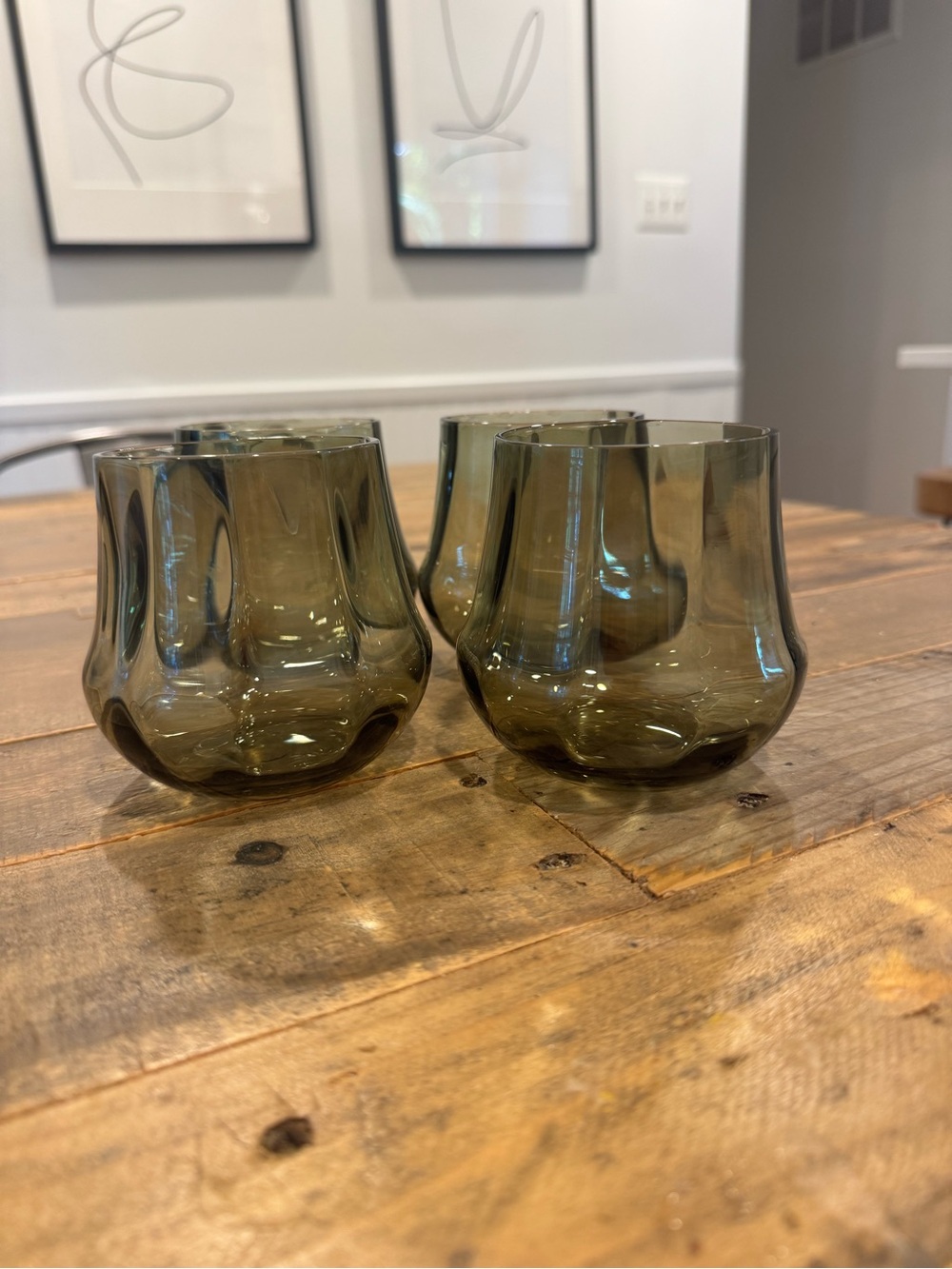 Anthropologie Cybelle Stemless Wineglasses Olive 4 - Picture 3 of 6